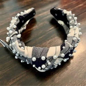 NWT Lele Sadoughi Ivory Buffalo Check Pearl Headband